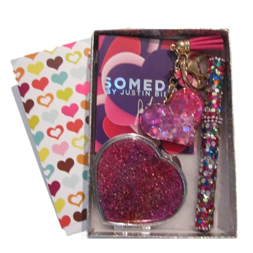 Glitter Heart Keychain, Mirror, Ink Pen & Someday by Justin Bieber